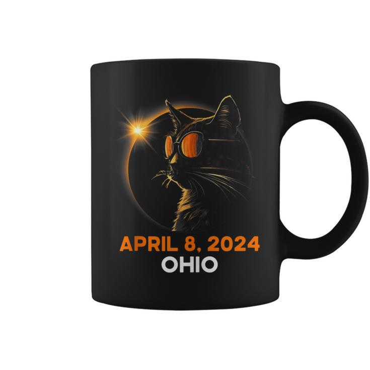 Total Solar Eclipse 2024 Ohio Cat Lover Wearing Glasses Coffee Mug