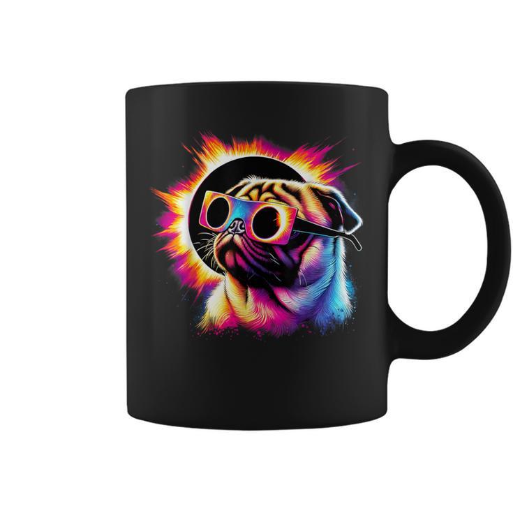 Total Solar Eclipse 2024 Pug Dog With Solar Eclipse Glasses Coffee Mug