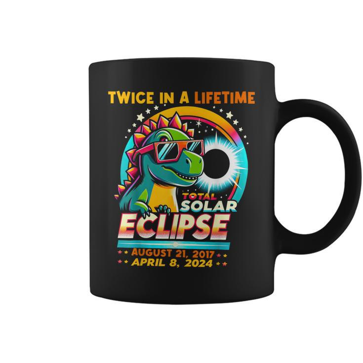 Total Solar Eclipse 2024 T Rex Dinosaur Wearing Glasses Coffee Mug