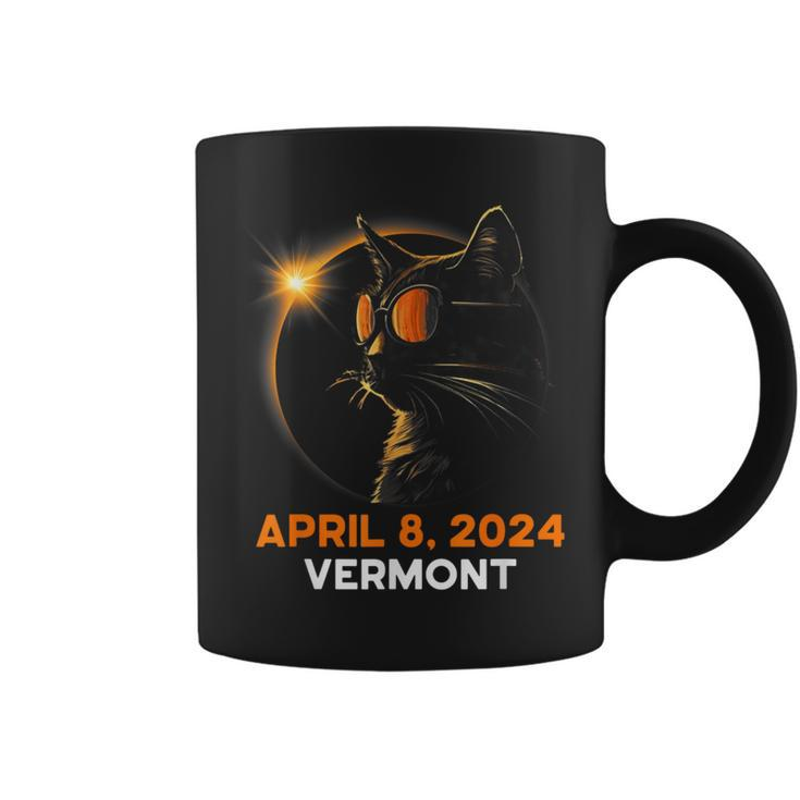 Total Solar Eclipse 2024 Vermont Cat Lover Wearing Glasses Coffee Mug
