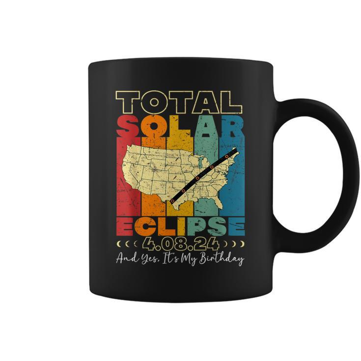 Total Solar Eclipse 2024 Yes It's My Birthday Retro Vintage Coffee Mug
