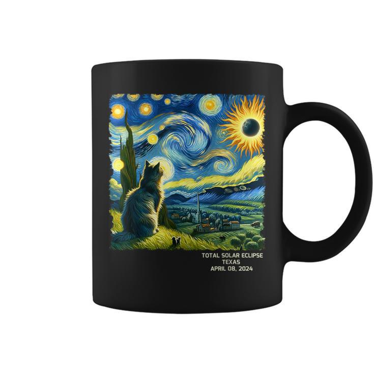 Total Solar Eclipse April 08 2024 Texas Starry Night Cat Coffee Mug