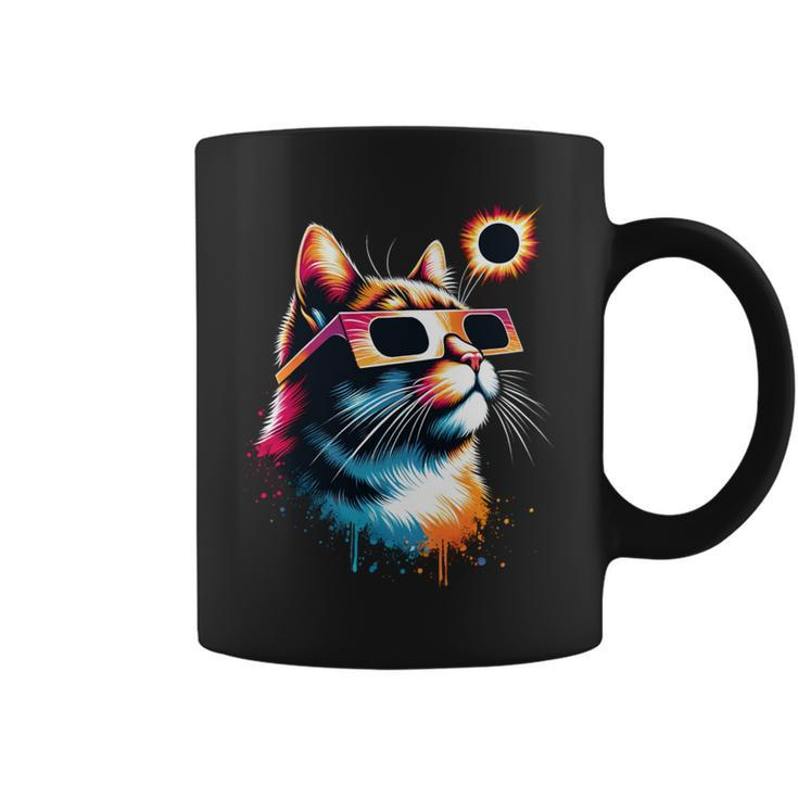 Total Solar Eclipse Cat 2024 Colorful With Eclipse Glasses Coffee Mug