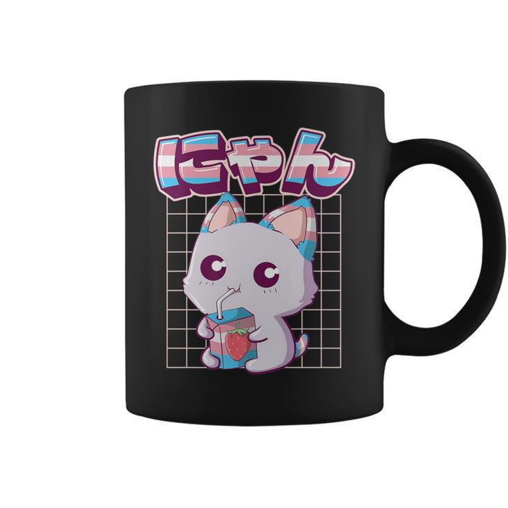 Transgender Pride Kawaii Cat Strawberry Milk Trans Flag Coffee Mug