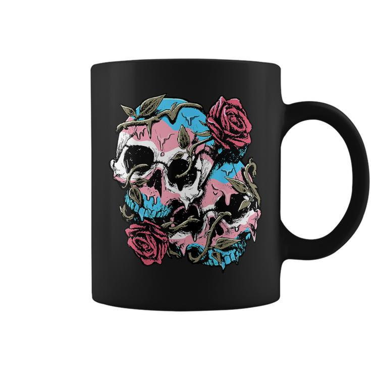 Transgender Pride Trans Flag Skull Roses Subtle Lgbtq Coffee Mug