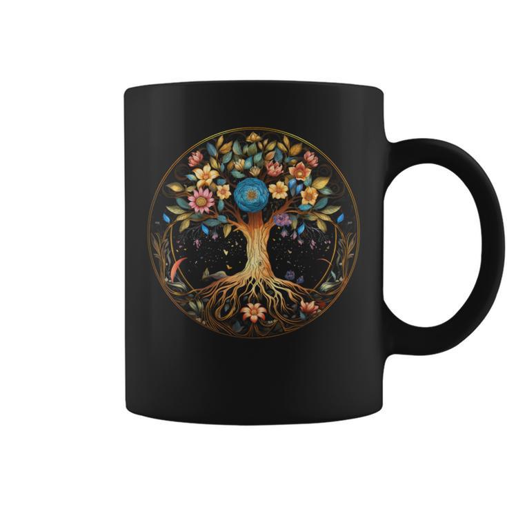 Tree Of Life Circle Flowers Illustration Cottagecore Coffee Mug