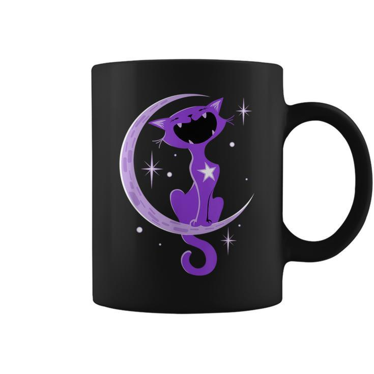 Trendy Purple Cat Crescent Moon Howl Coffee Mug
