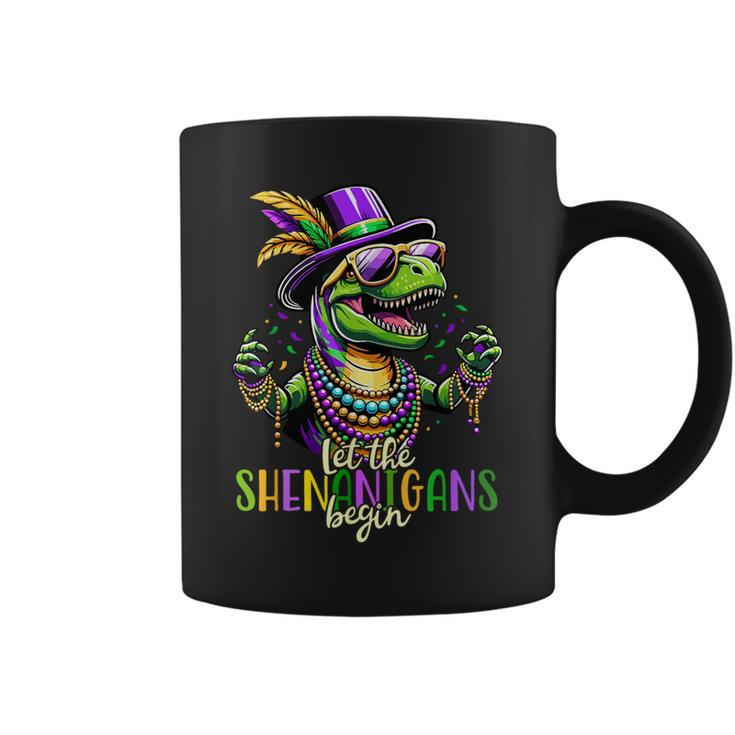 Trex Dinosaur Mardi Gras Costume Let The Shenanigans Begin Coffee Mug