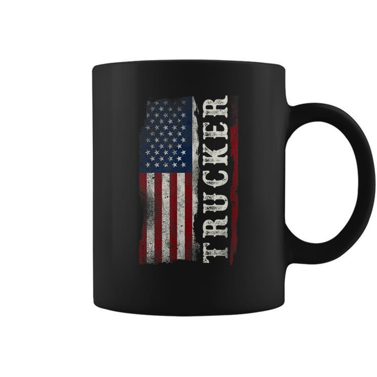 Trucker Truck Driver American Usa Flag Vintage Trucker Coffee Mug