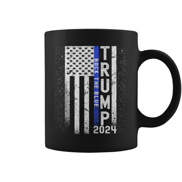 Trump 2024 Back The Blue American Flag Blue Line 4Th Of July Coffee Mug