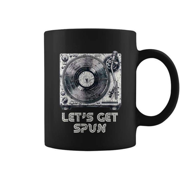 Turntable Let's Get Spun Vintage Record Player Distressed Coffee Mug