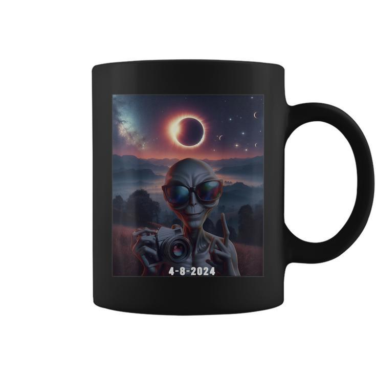 Ufos Alien Selfie With Solar 2024 Eclipse Wearing Glasses Coffee Mug