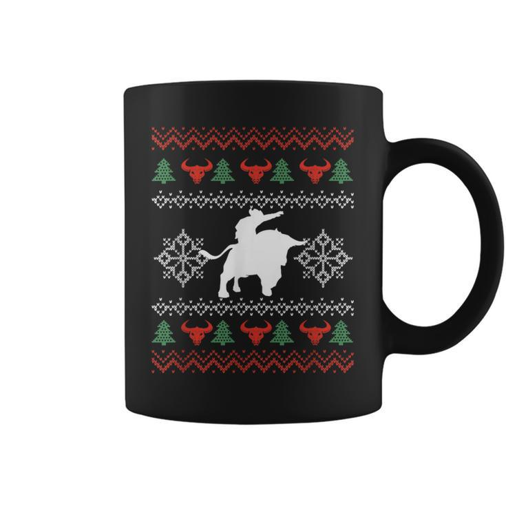 Ugly Christmas Bull Riding Cowboy Country Bull Rider Coffee Mug
