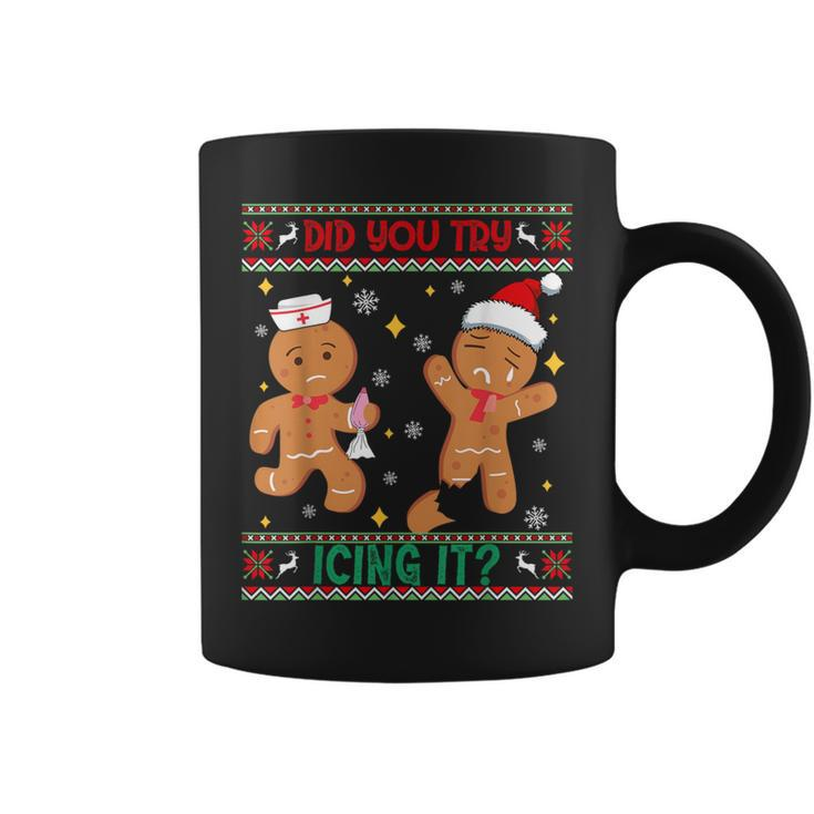 Ugly Christmas Sweater Nurse Did You Try Icing It Coffee Mug