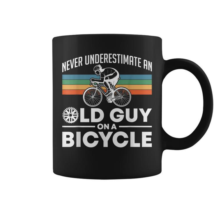 Never Underestimate An Old Guy On A Bicycle Retro Vintage Coffee Mug
