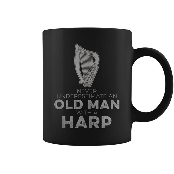 Never Underestimate An Old Man With A Harp Vintage Novelty Coffee Mug