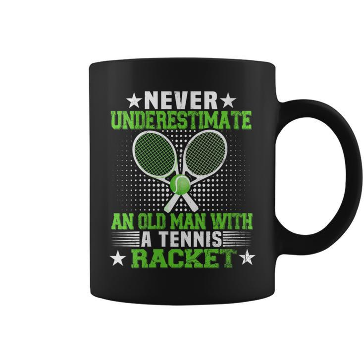Never Underestimate An Old Man With A Tennis Racquet Retro Coffee Mug