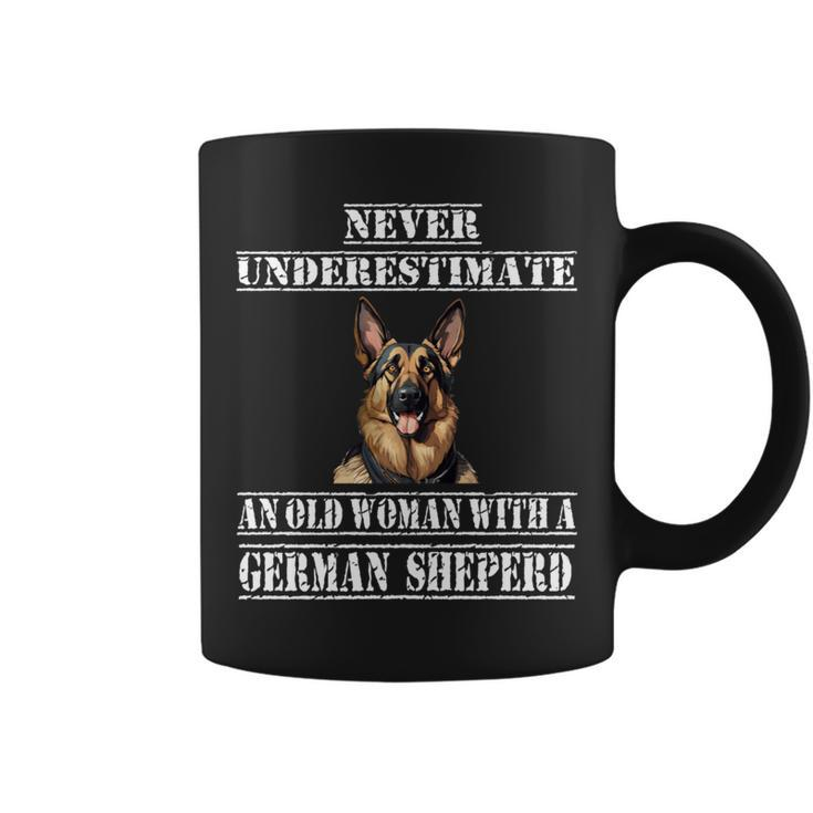 Never Underestimate An Old Woman With A German Sheperd Coffee Mug