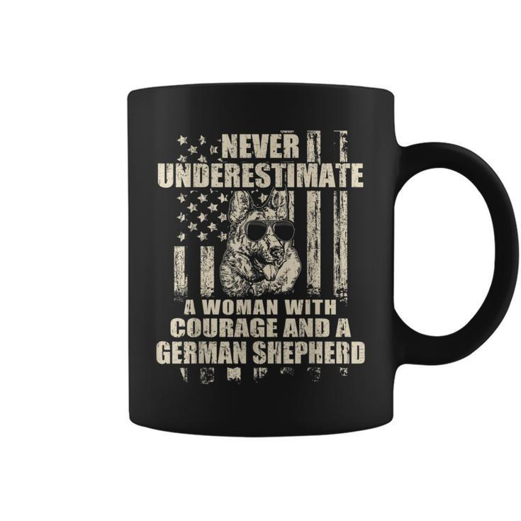 Never Underestimate Woman And A German Shepherd Usa Flag T-S Coffee Mug