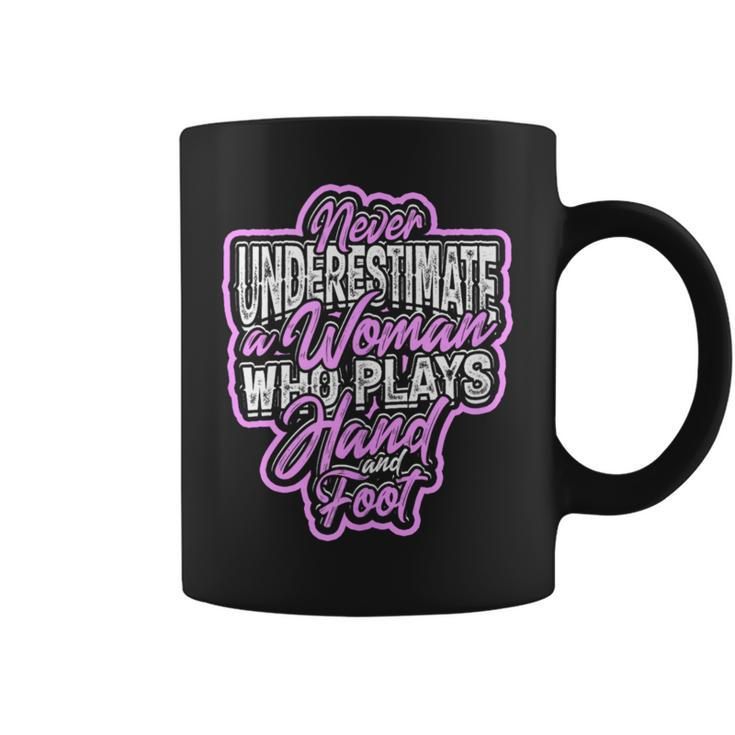 Never Underestimate A Woman Who Plays Hand And Foot Game Coffee Mug