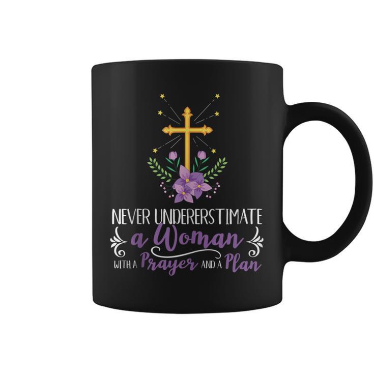 Never Underestimate A Woman With A Prayer & A Plan Deaconess Coffee Mug