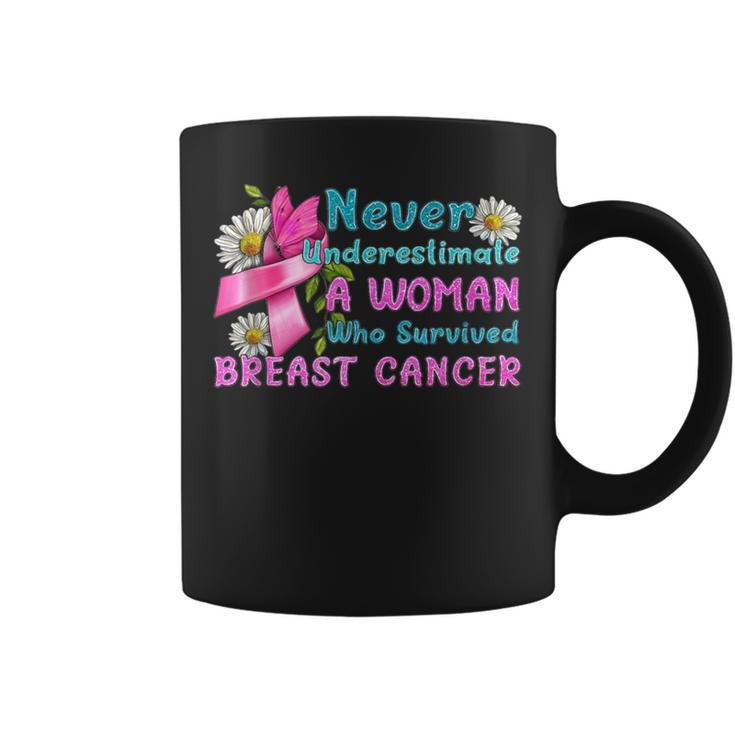 Never Underestimate A Woman Who Survived Breast Cancer Coffee Mug