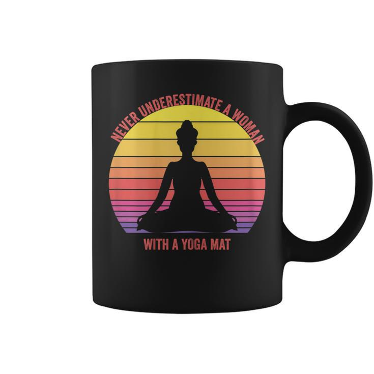 Never Underestimate A Woman With A Yoga Mat Retro Vintage Coffee Mug