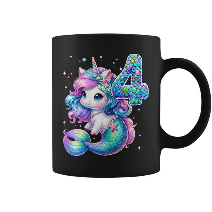 Unicorn Mermaid 4Th Birthday 4 Year Old Party Girls Outfit Coffee Mug