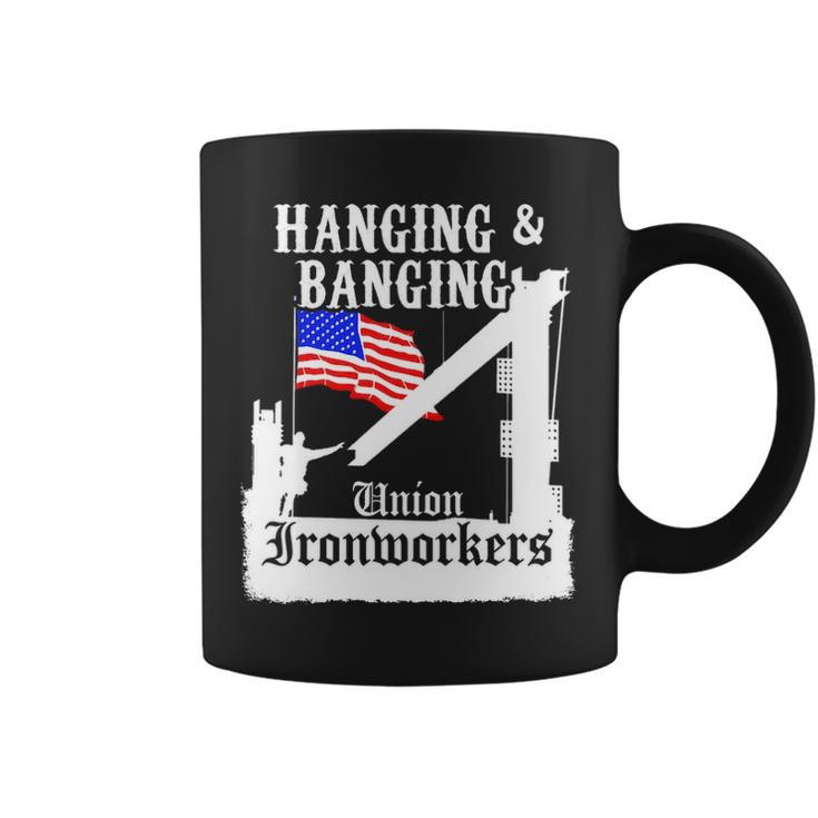 Union Ironworkers Hanging & Banging American Flag Pullover Coffee Mug