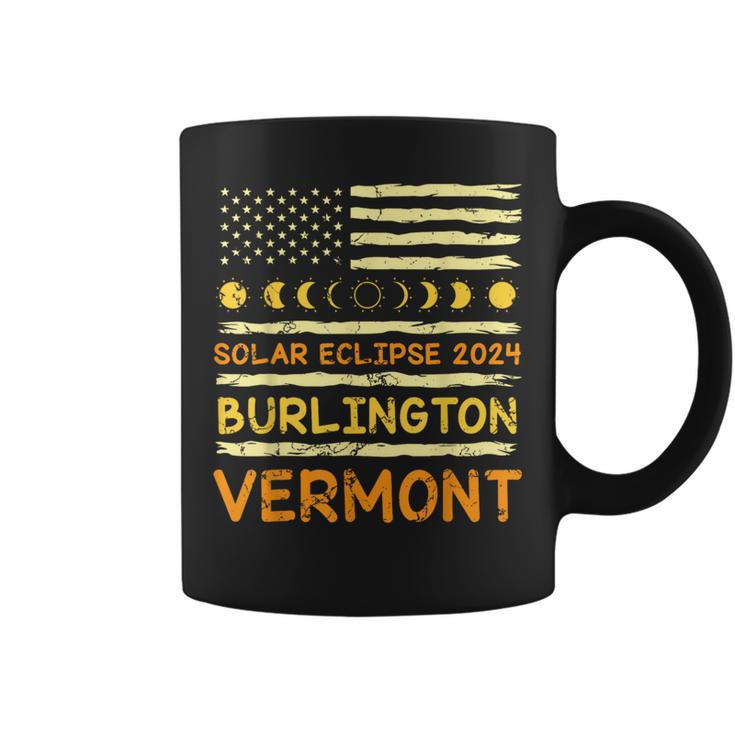 Us Flag American Total Solar Eclipse 2024 Burlington Vermont Coffee Mug