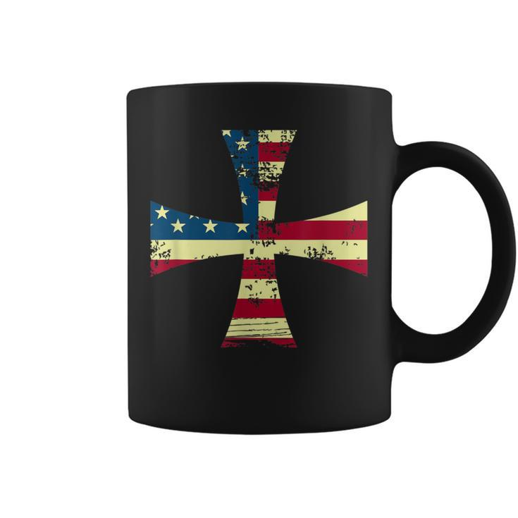 Usa Flag Knights Templar Maltese Cross Silhouette Coffee Mug