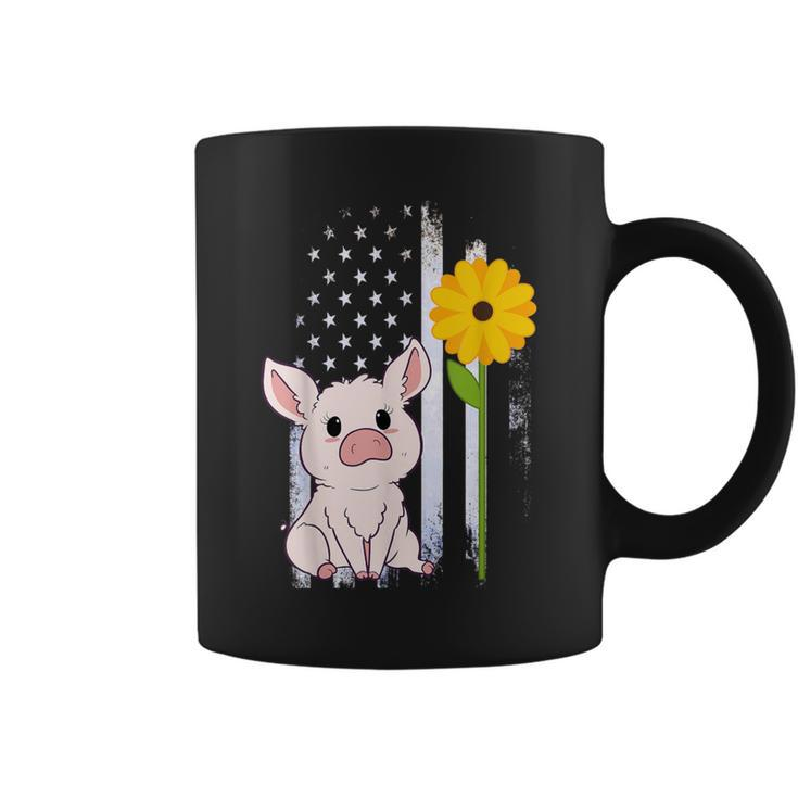 Usa Flag Pig Sunflower Piglet Pig Lover Coffee Mug