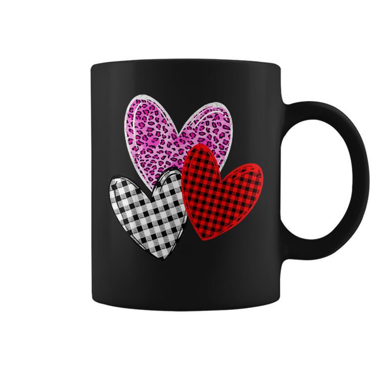 Valentines Day Hearts Leopard Pink Buffalo Plaid Print Women Coffee Mug