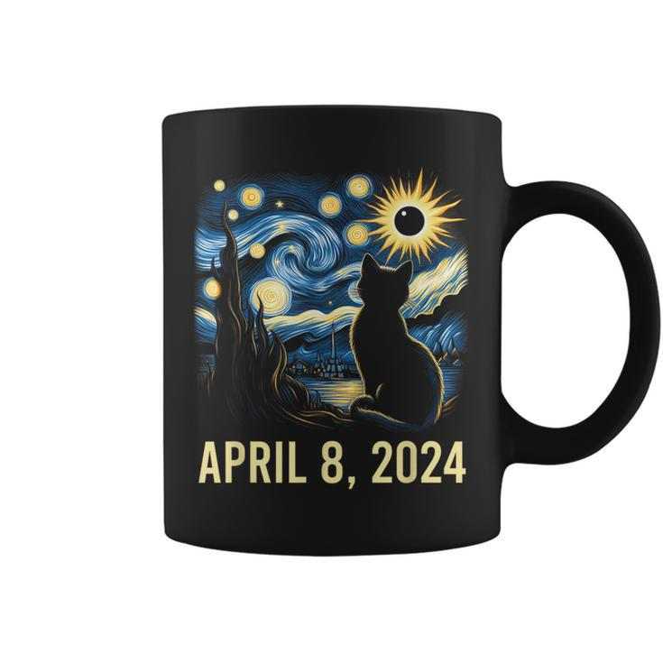 Van Gogh Starry Night Cat Total Solar Eclipse April 8 2024 Coffee Mug