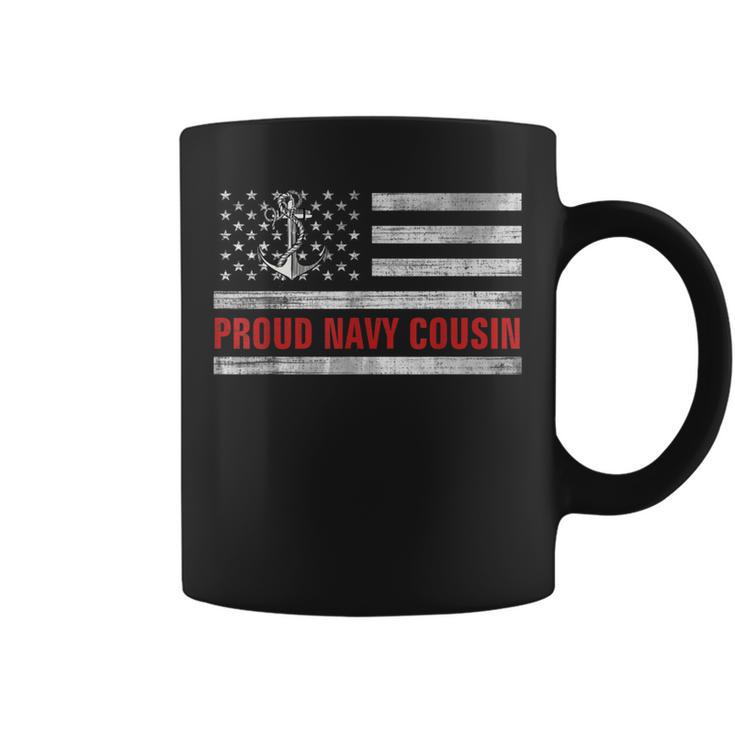 Vintage American Flag Proud Navy Cousin Veteran Day Coffee Mug