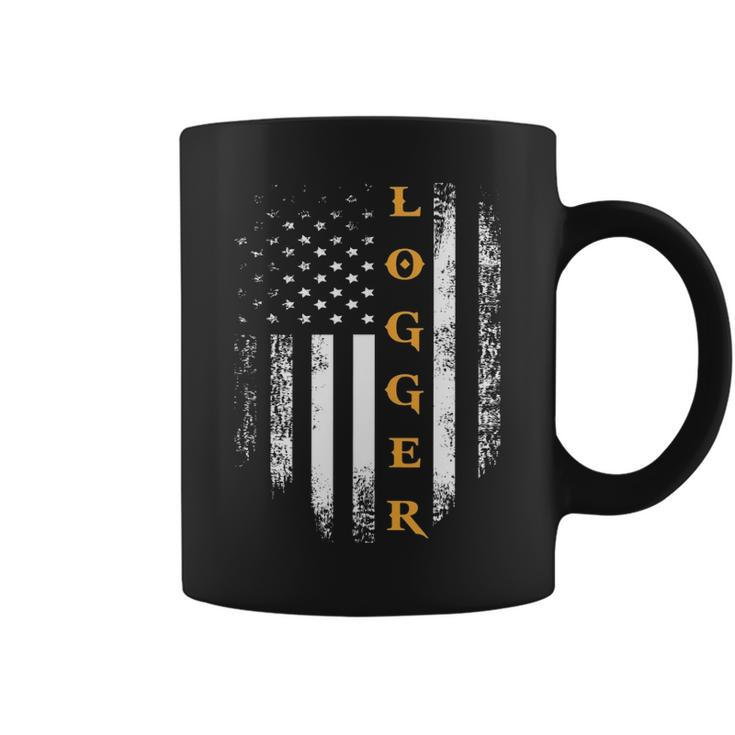 Vintage American Usa Flag Logger Carpenter Coffee Mug