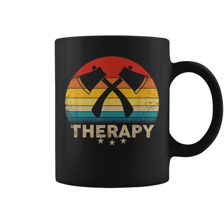 Vintage Axe Throwing Therapy Silhouette Retro Sunset Coffee Mug