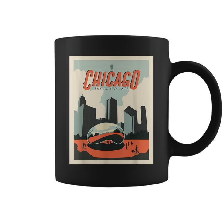 Vintage Chicago Cloud Gate Retro Poster Chicago Landscape Coffee Mug