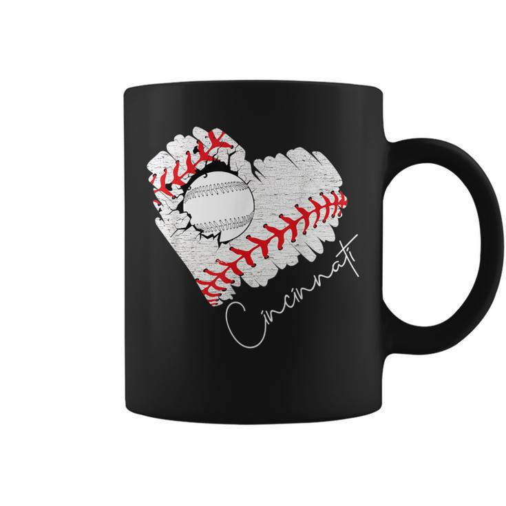 Vintage Cincinnati Cracked Heart Baseball I Love Cincinnati Coffee Mug