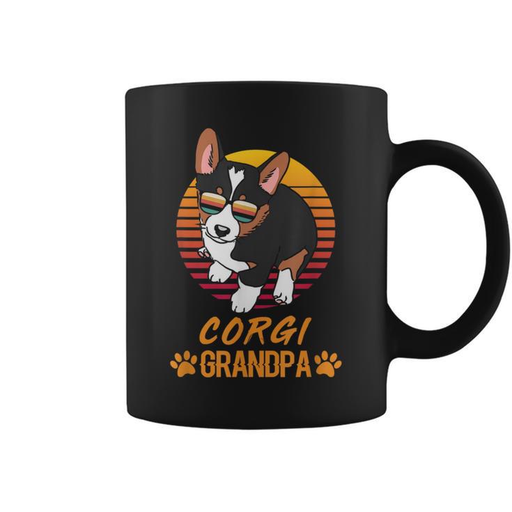 Vintage Cool Tricolor Corgi Dog Grandpa Paw Dad Fathers Day Coffee Mug