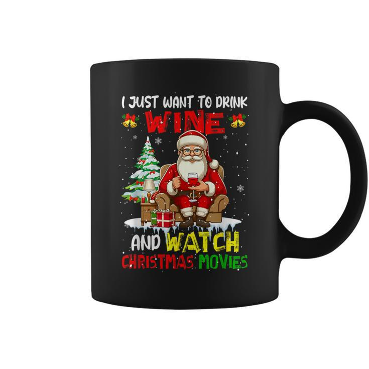 Vintage Drink Wine And Watch Xmas Movies Santa Drinker Coffee Mug