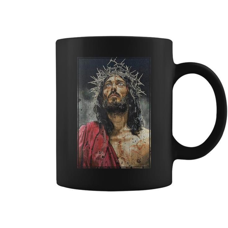 Vintage Face Of Jesus On A Cross With Crown Of Thorns Coffee Mug