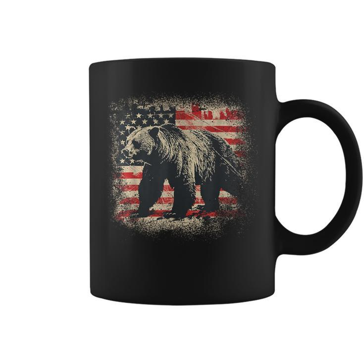 Vintage Grizzly Bear Distressed Patriotic American Flag Coffee Mug
