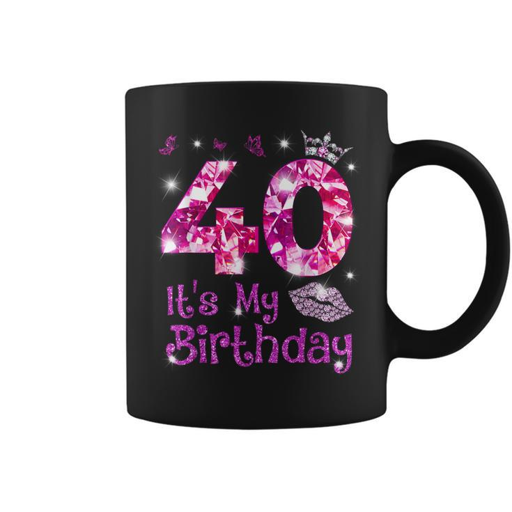 Vintage Happy 40 It's My Birthday Crown Lips 40Th Birthday Coffee Mug