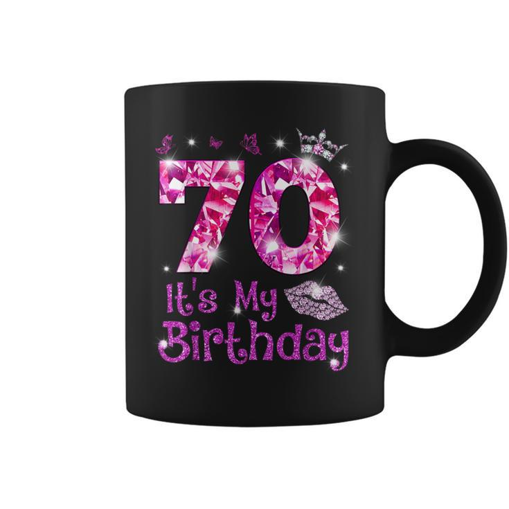 Vintage Happy 70 It's My Birthday Crown Lips 70Th Birthday Coffee Mug