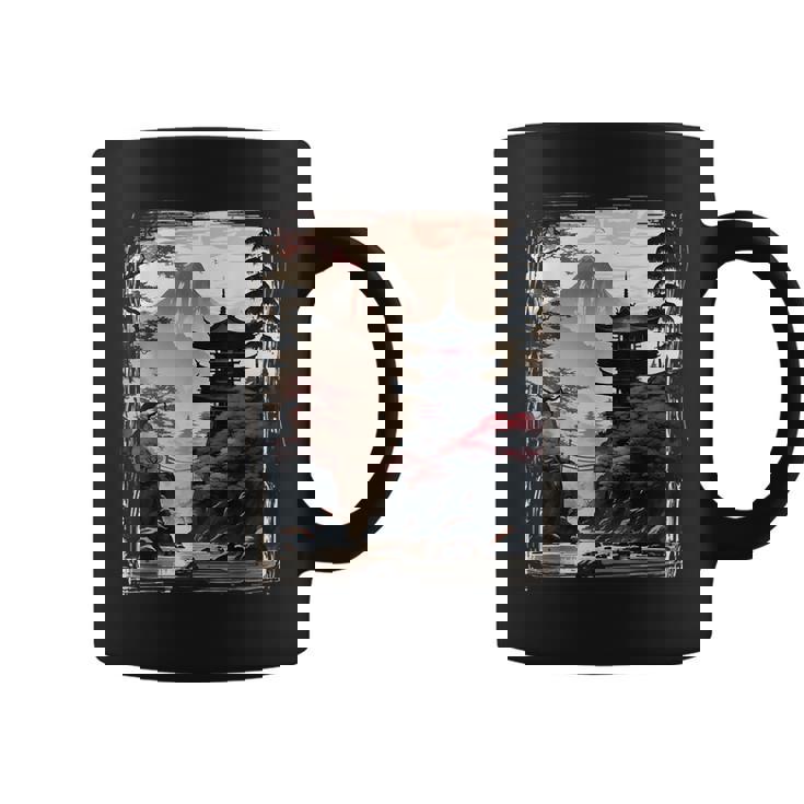 Vintage Japanese Flower Mountain View Landscape Graphic