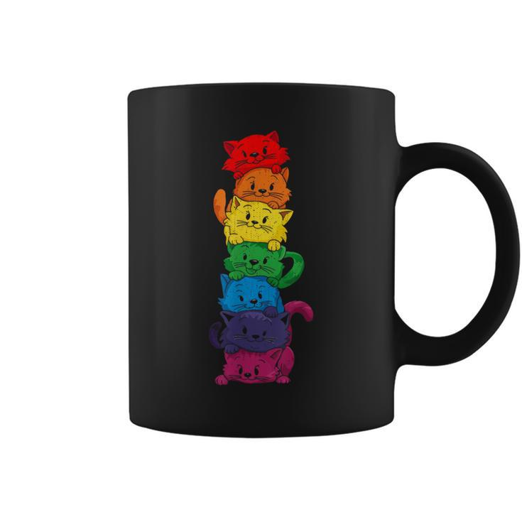 Vintage Lgbt Cat Stack Rainbow Gay Pride For Cat Lover Coffee Mug