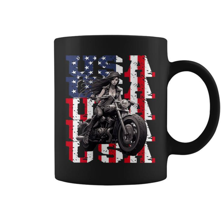 Vintage Motorcycle American Flag Helmet Biker Coffee Mug