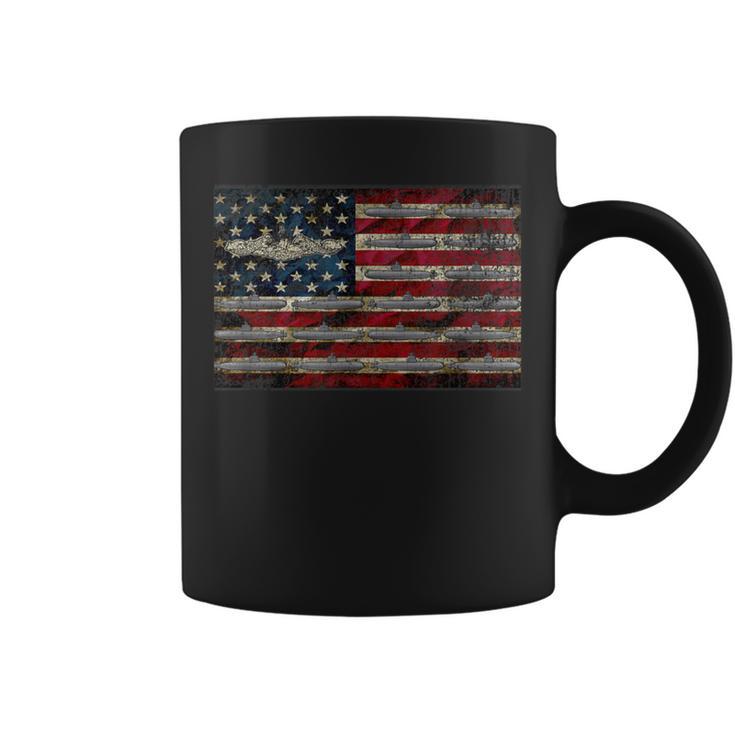 Vintage Navy Submarine Warfare Insignia American Flag Coffee Mug