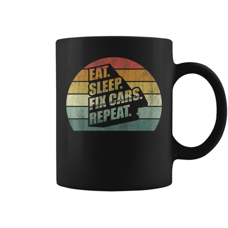 Vintage Retro Eat Sleep Fix Cars Repeat Car Mechanic Coffee Mug